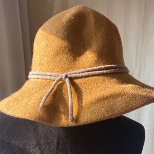 Shihreen Mustard Wool Blend Wide Brim Hat One Size